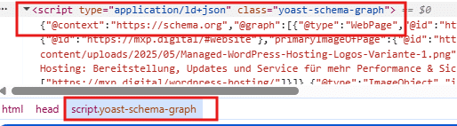 Yoast SEO Schema Einbettung in Code 